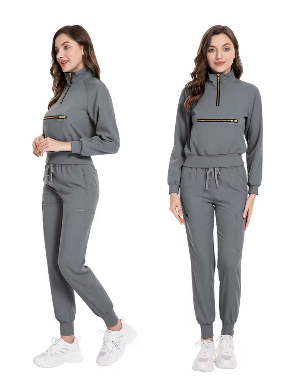 Women's Gray Zip-Front Scrub Set